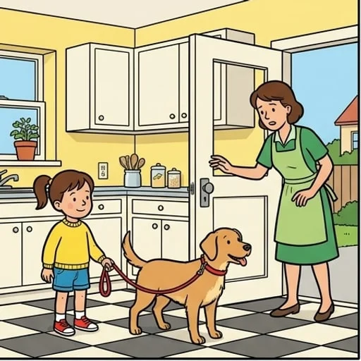 Little Girl Takes the Dog for a Walk Around the Block — illustration 1