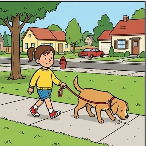 Little Girl Takes the Dog for a Walk Around the Block - illustration 3