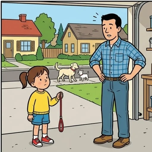 Little Girl Takes the Dog for a Walk Around the Block - illustration 4