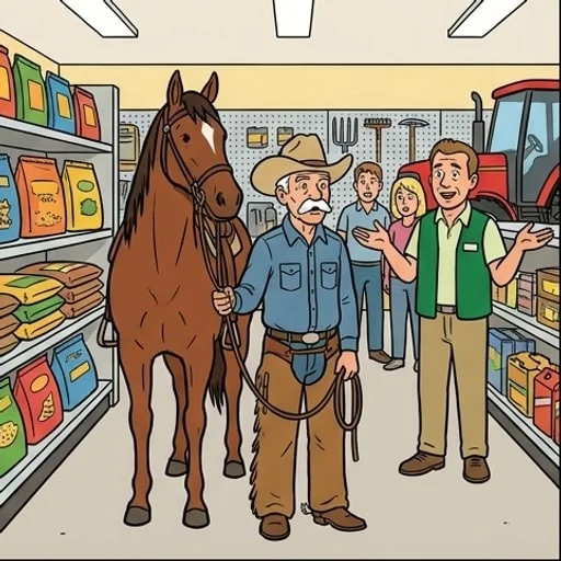Oklahoma Cowboy Tests a Store's All Pets Welcome Sign - illustration 4