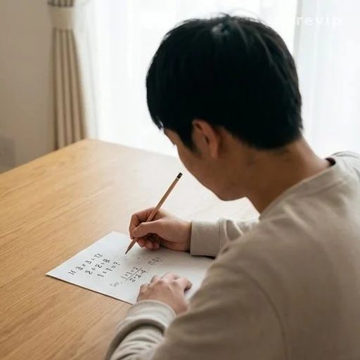 Person solving a math puzzle on paper, brain training exercise
