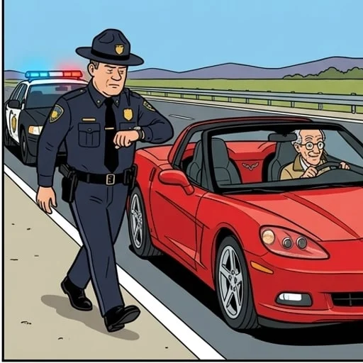 Car joke: a senior in a Corvette meets a state trooper - illustration 3