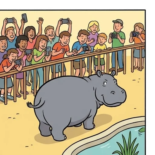 Hippo at the Zoo Releases Pressure in Front of Visitors - illustration 2