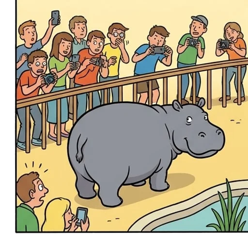 Hippo at the Zoo Releases Pressure in Front of Visitors - illustration 3
