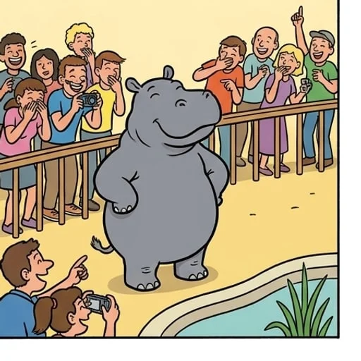 Hippo at the Zoo Releases Pressure in Front of Visitors - illustration 4
