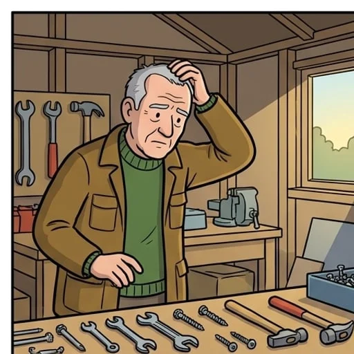 Stephen Mckears and the mouse tidying his shed at night — illustration 1