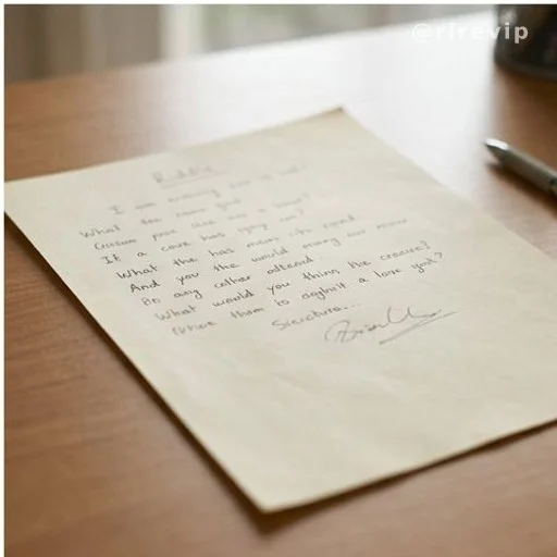 Handwritten brain teaser riddle on paper on a wooden desk