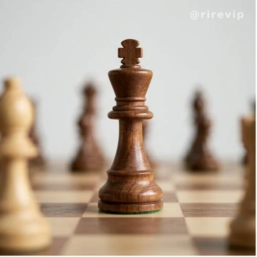 Single chess king piece on a board, close-up, brain teaser concept