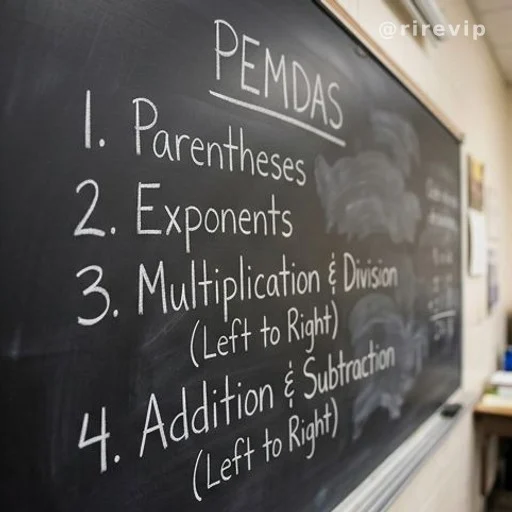 Blackboard displaying order of operations steps written in chalk