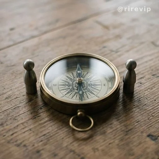 Compass and two figurines facing each other illustrating direction logic