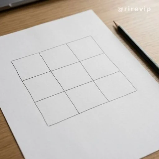 Hand-drawn 3x3 square grid on paper with a pencil, brain training puzzle