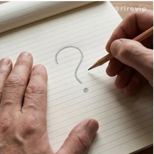 Hand writing a question mark on notepad during problem-solving exercise