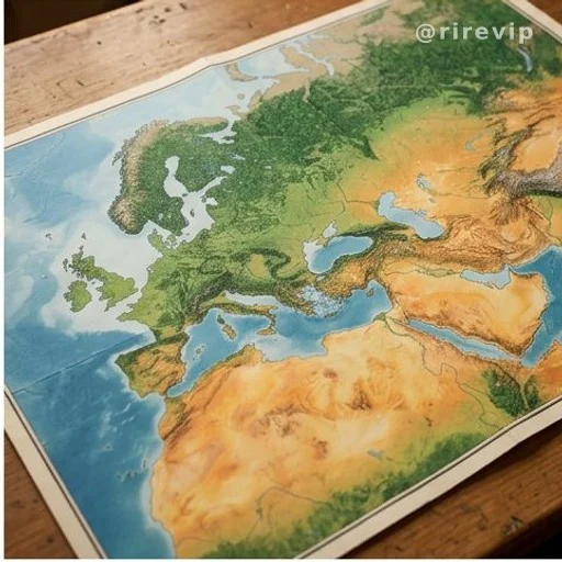 Open paper map on wooden surface showing cities oceans and deserts